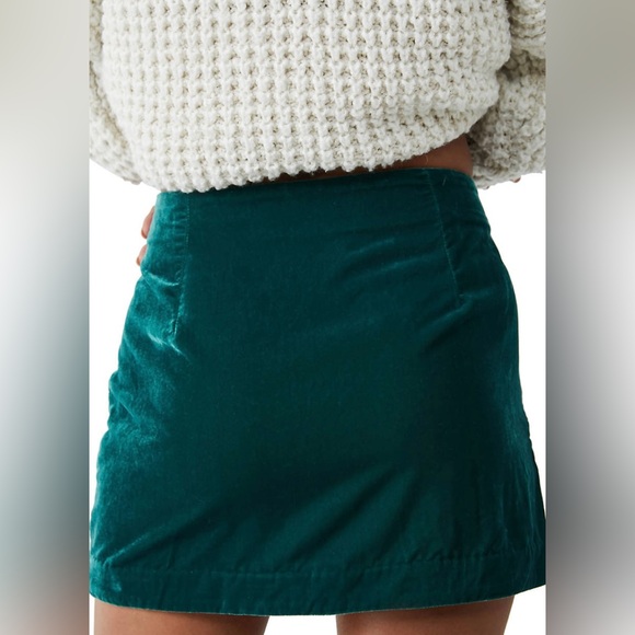 Free People Annalise Velvet Mini Skirt ✨Deep Teal Size 2 | slit boho short - Picture 10 of 16